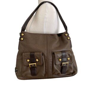 Tignanello Brown Soft Leather Shoulder Bag many compartments Dual Front Pockets